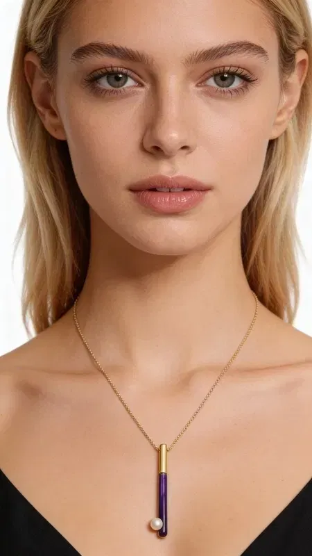 Color Block Pearl Pendant Necklace with Enamel Detail - 4163