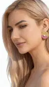 Σκουλαρίκια κρίκοι με μαργαριτάρια και χρώμα - 12152