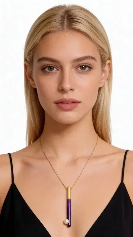 Color Block Pearl Pendant Necklace with Enamel Detail - 4163