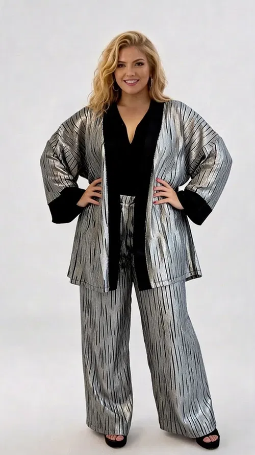 Plus Size Silver Kimono KPS144