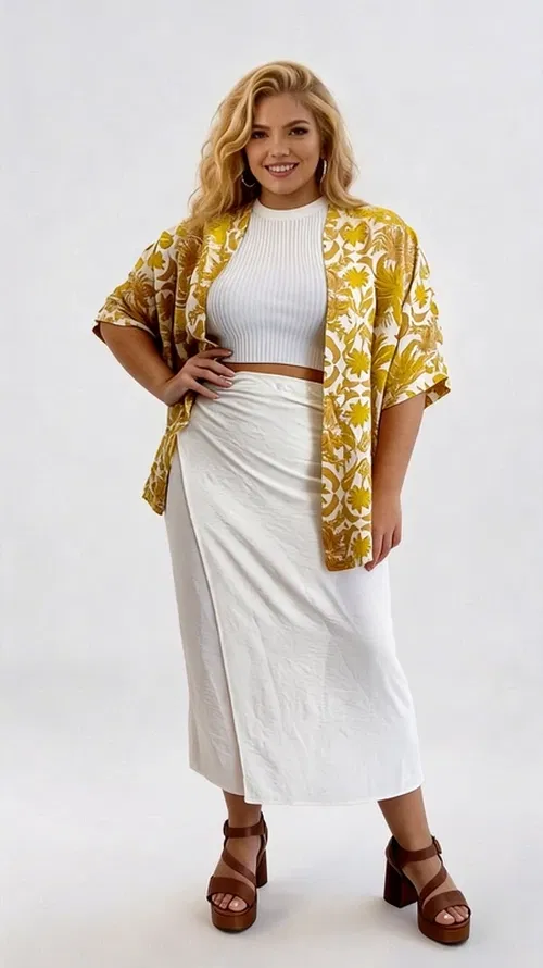 Plus Size Yellow Kimono KPS140