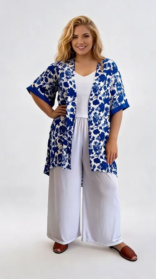 Plus Size Royal Blue Kimono KPS132