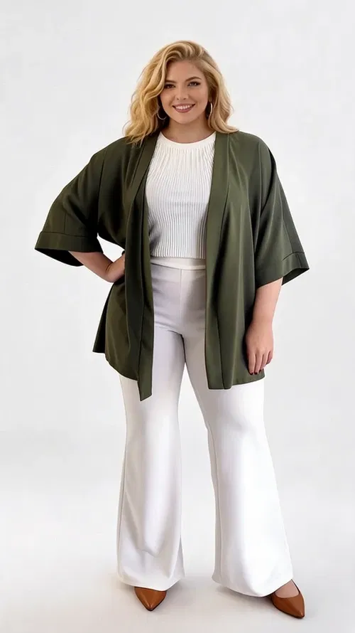 Plus Size Khaki Kimono KPS145